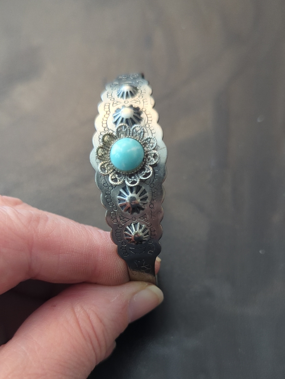 Vintage Costume Nickle Silver And Faux Turquoise Cuff
